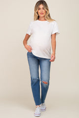 White Raw Hem Maternity Tee