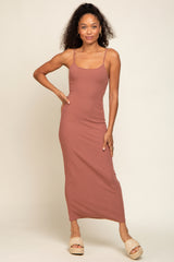 Mauve Ribbed Basic Midi Dress