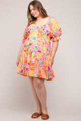 Pink Floral Puff Sleeve Maternity Plus Dress