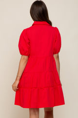 Red Collared Tiered Maternity Dress