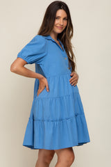 Blue Collared Tiered Maternity Dress