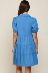 Blue Collared Tiered Maternity Dress