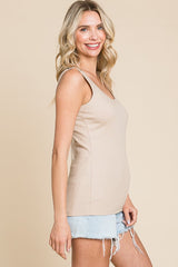 Beige Ribbed Basic Tank