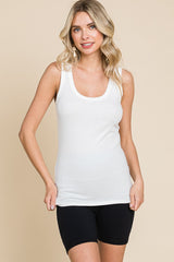 White Ribbed Basic Tank