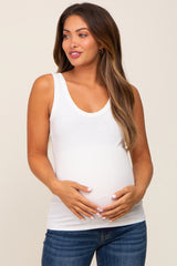 White Ribbed Basic Maternity Tank