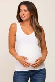 White Ribbed Basic Maternity Tank