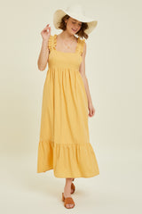 Yellow Ruffle Accent Back Tie Maternity Midi Dress