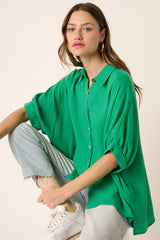 Green Button Down Collared Maternity Top