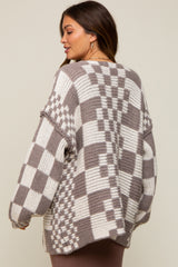 Mocha Checkered Oversized Chunky Knit Maternity Cardigan