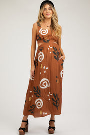 Camel Printed Cutout Maternity Maxi Dress