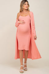 Peach Ribbed Cardigan 2 Piece Maternity Set