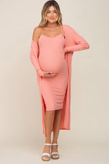 Peach Ribbed Cardigan 2 Piece Maternity Set