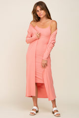 Peach Ribbed Cardigan 2 Piece Maternity Set