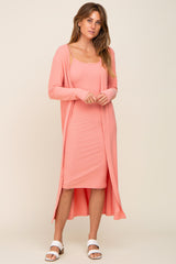 Peach Ribbed Cardigan 2 Piece Set