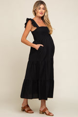 Black Sleeveless Tiered Maternity Maxi Dress