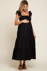 Black Sleeveless Tiered Maternity Maxi Dress