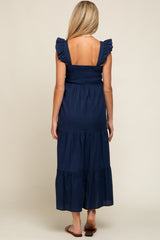 Navy Blue Sleeveless Tiered Maternity Maxi Dress