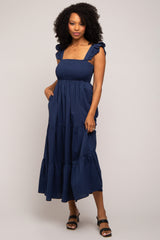 Navy Blue Sleeveless Tiered Maternity Maxi Dress