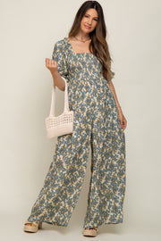 Cream Floral Smocked Maternity Jumpsuit