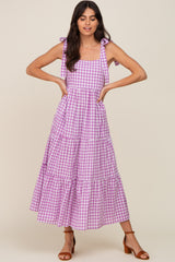 Lavender Checkered Sleeveless Tiered Maxi Dress