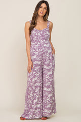 Lavender Floral Sweetheart Neck Maternity Jumpsuit