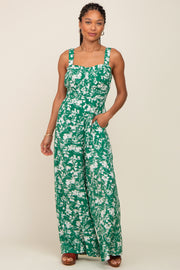 Green Floral Sweetheart Neck Jumpsuit