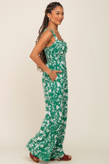 Green Floral Sweetheart Neck Jumpsuit