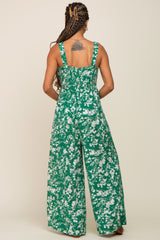 Green Floral Sweetheart Neck Jumpsuit