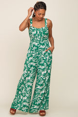 Green Floral Sweetheart Neck Jumpsuit