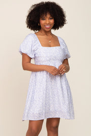 Ivory Leaf Print Puff Sleeve Dress