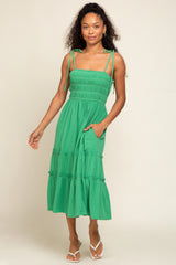 Green Sleeveless Tiered Midi Dress