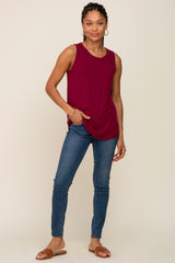 Burgundy Sleeveless Ribbed Pocked Top