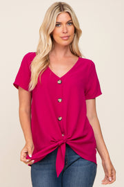 Magenta Button Tie Front Top