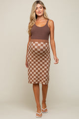 Beige Checkered Knit Maternity Skirt