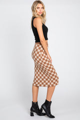 Beige Checkered Knit Skirt