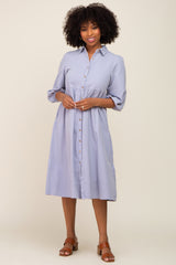 Light Blue Chambray Button Front Maternity Dress