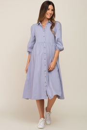 Light Blue Chambray Button Front Maternity Dress