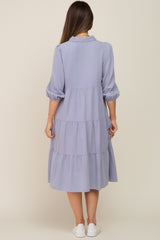 Light Blue Chambray Button Front Maternity Dress