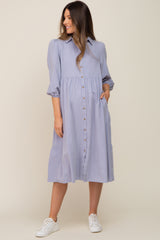 Light Blue Chambray Button Front Maternity Dress