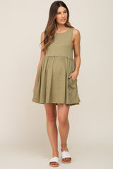 Olive Sleeveless Babydoll Maternity Mini Dress