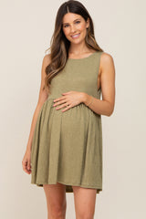 Olive Sleeveless Babydoll Maternity Mini Dress