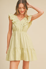 Green Ruffle Detail Mini Dress