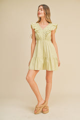 Green Ruffle Detail Mini Dress