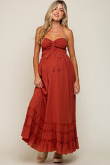 Rust Smocked Cutout Back Maternity Maxi Dress