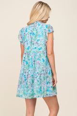 Blue Floral Chiffon Tiered Dress