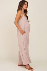 Taupe Basic Cropped Wide Leg Maternity Jumpsuit