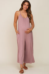 Mauve Basic Cropped Wide Leg Maternity Jumpsuit