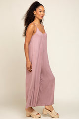 Mauve Basic Cropped Wide Leg Jumpsuit