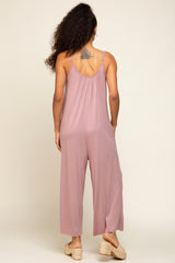 Mauve Basic Cropped Wide Leg Jumpsuit