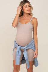 Taupe Rib Knit Sleeveless Maternity Romper